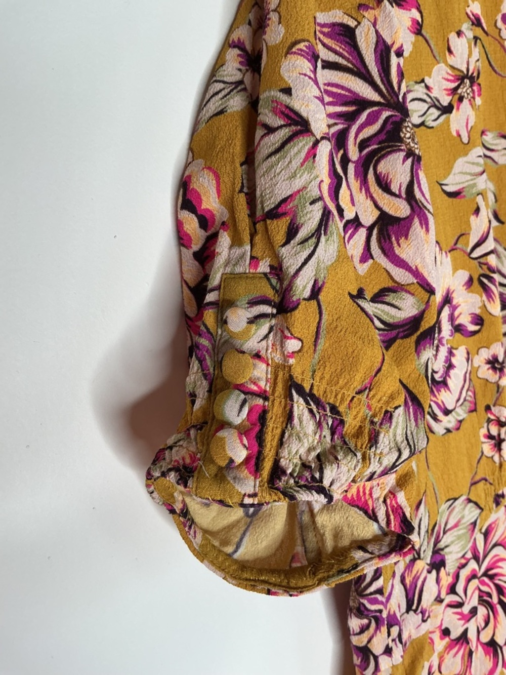 Kachel x Anthropologie Thea Midi Dress gold floral print V neck Button Details 8 - Picture 9 of 11